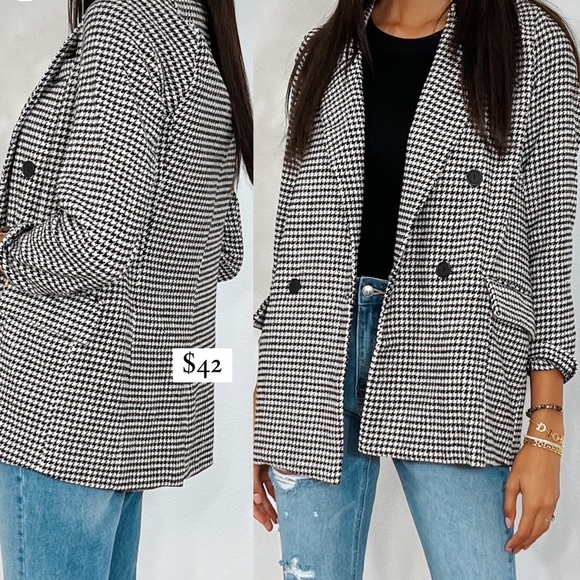 Talulah Book Club Houndstooth Blazer Mocha - Picture 4 of 4